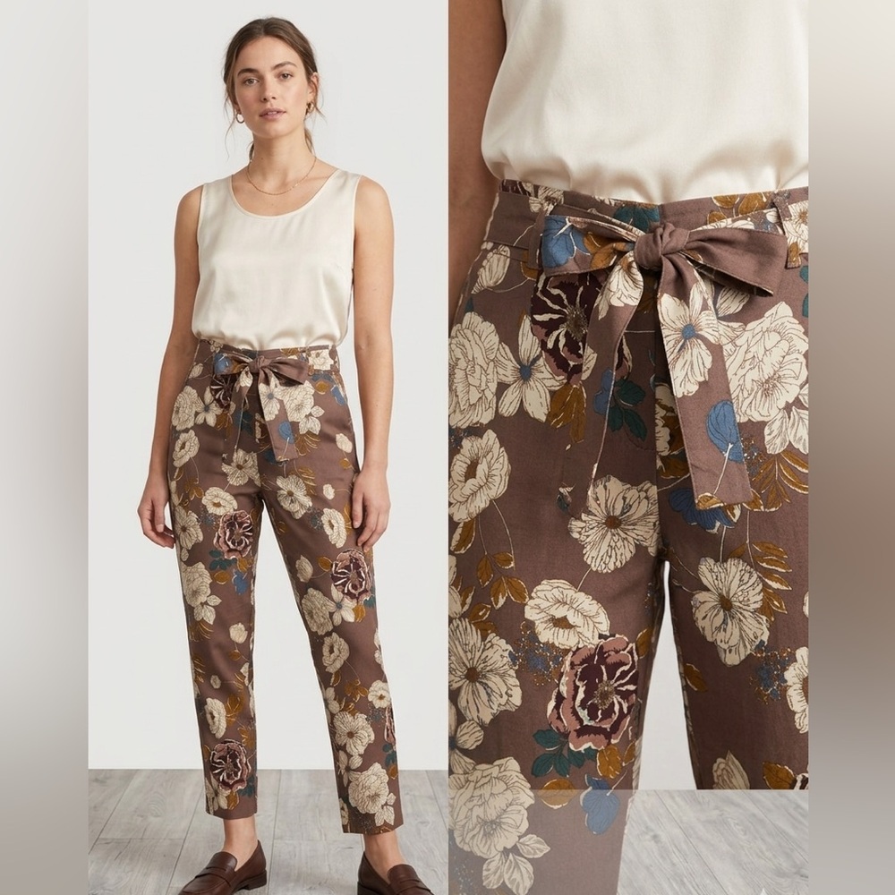 Jules & Leopold Floral High Waist Ankle Pants with Tie Belt Size L